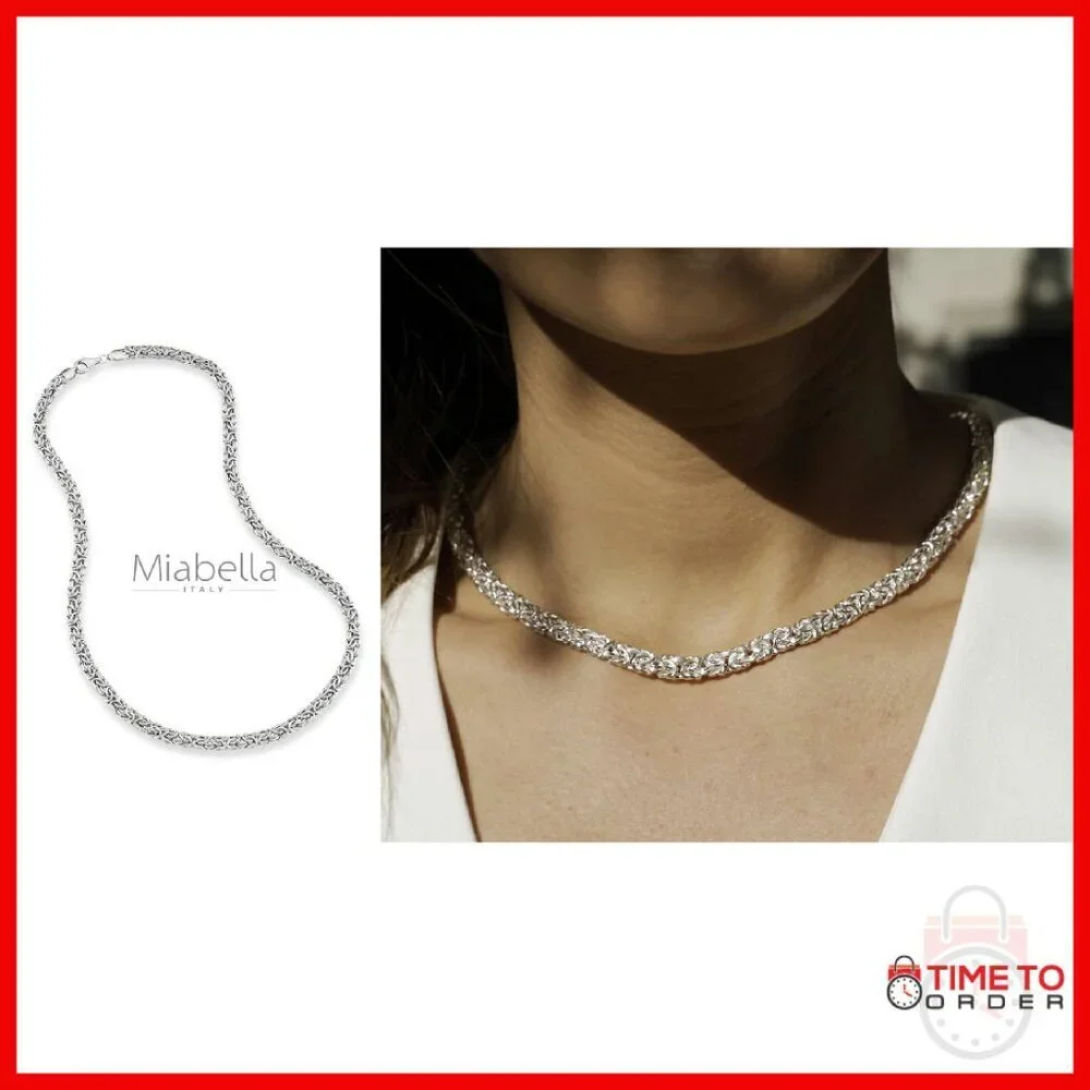Sterling Silver Byzantine Chain Necklace 18 Inch Handmade Italy